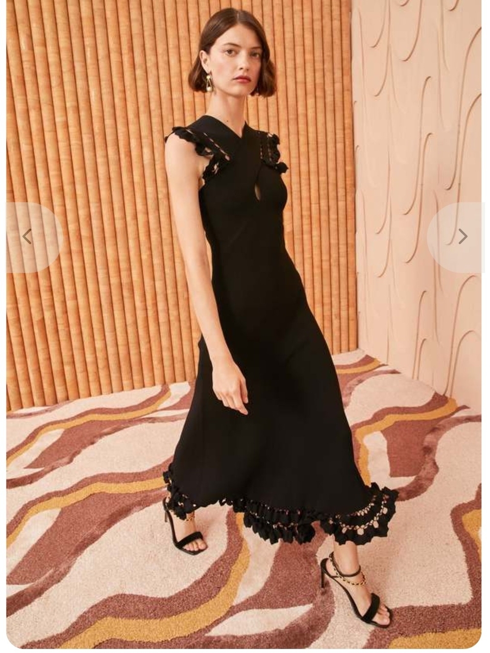 Ulla Johnson Black Ruffle-Hem Maxi Dress with Lace Trim